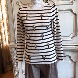 J CREW JEWELED COTTON KNIT PULLOVER SZ S
